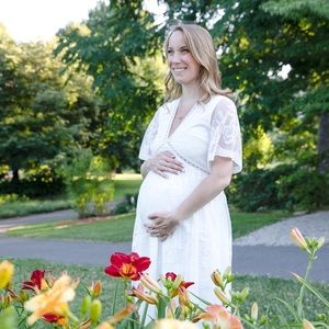 Pink blush white lace maternity gown
